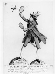 The Fly Catching Macaroni, indgraveret af Whipcord, pub. af N. Darly, 12. juli 1772 af English School